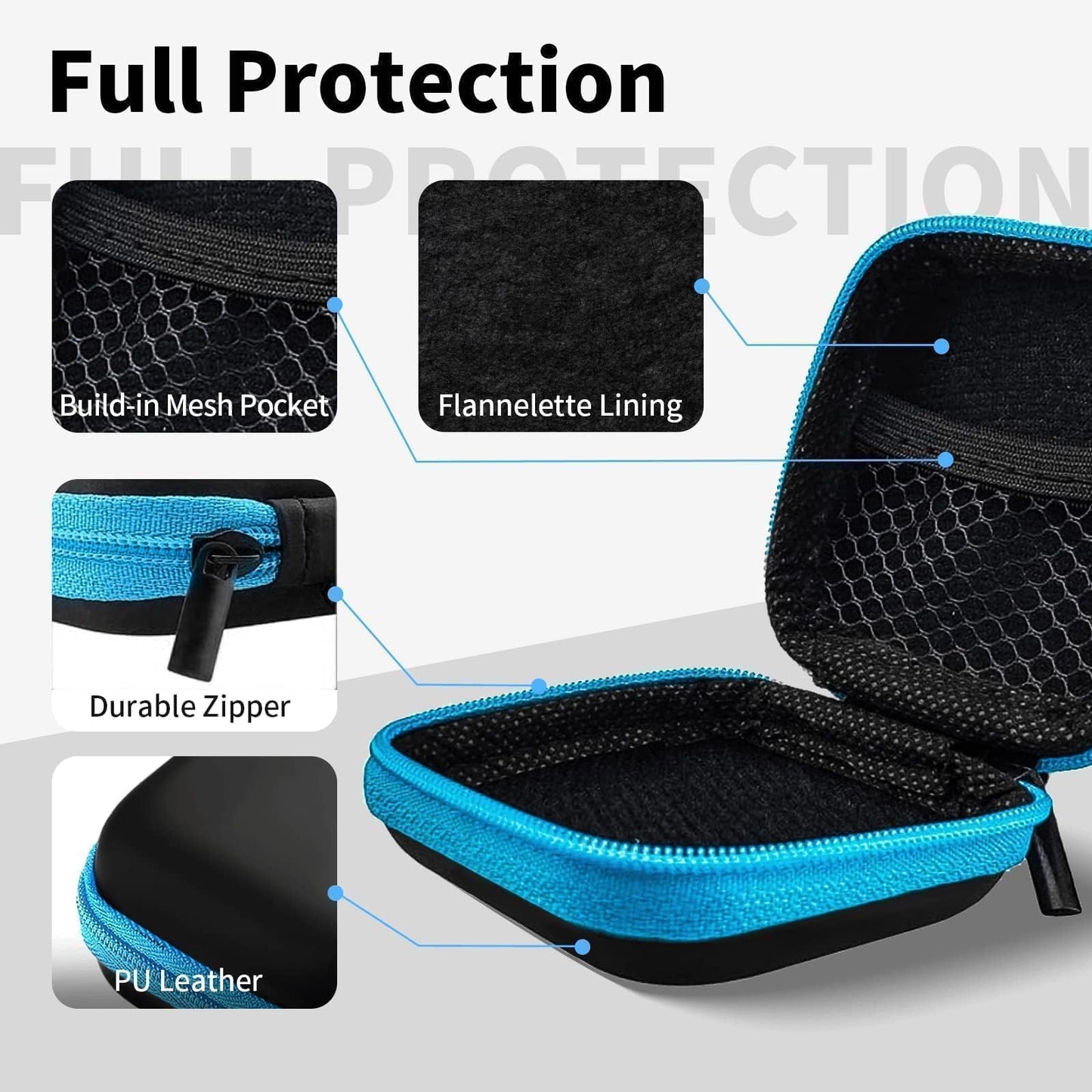 MOLOVA Earbud Case Portable EVA Carrying Case Storage Bag Cell Phone Accessories Organizer with Carabiner for Wired/Wireless Headphones, SD Memory