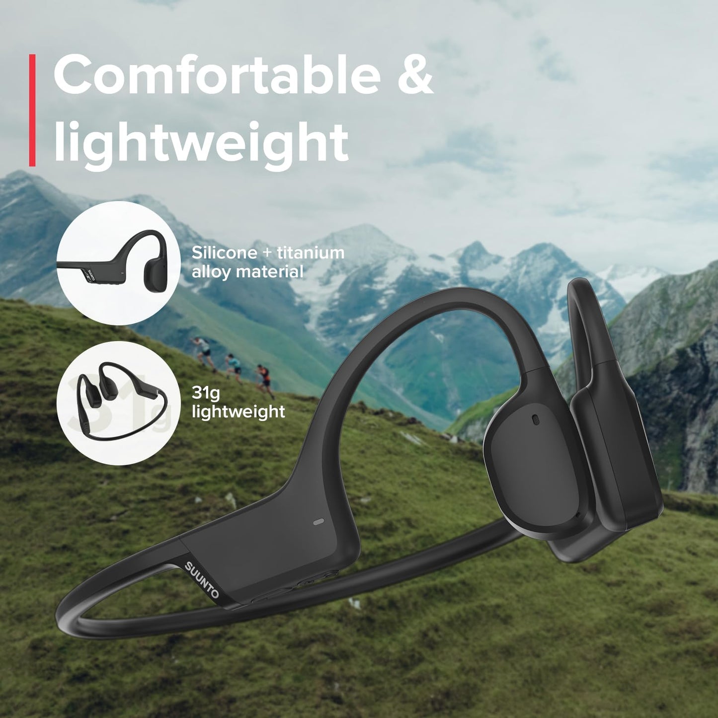 SUUNTO Sonic Open-Ear Bone Conduction Sports Headphone, Bluetooth Wireless Headset w/Enhanced Bass & Multipoint Connection, 10H Playtime w/Fast…