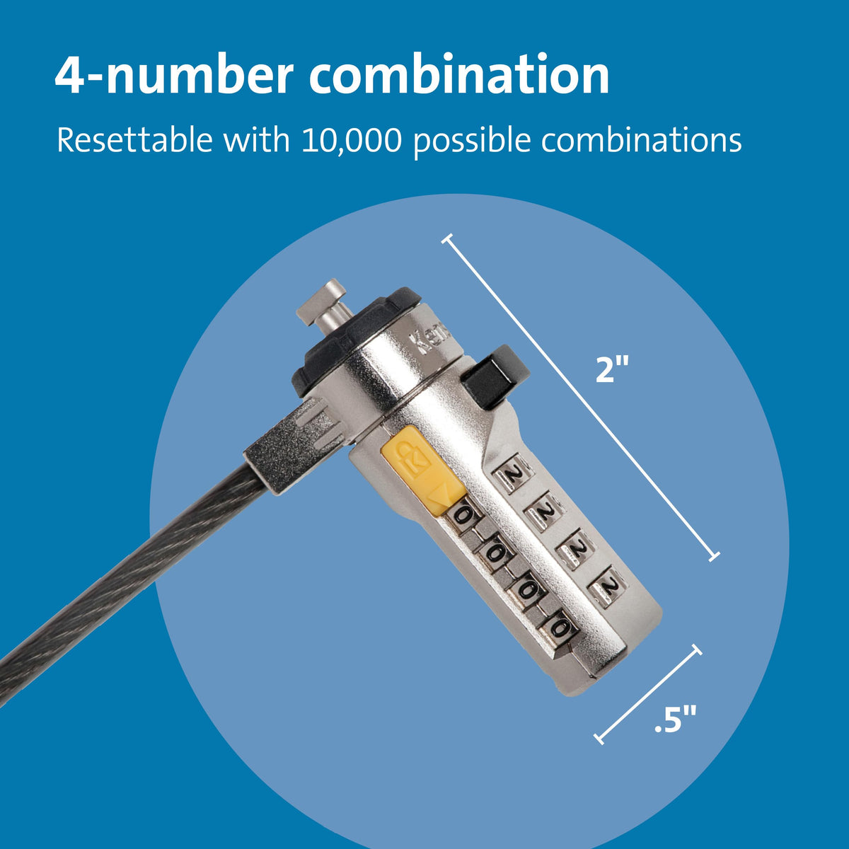 Kensington Combination Cable T-Bar Standard Lock Slot for Laptops, Resettable 4 digit password with 6 Foot Cable, K64673AM