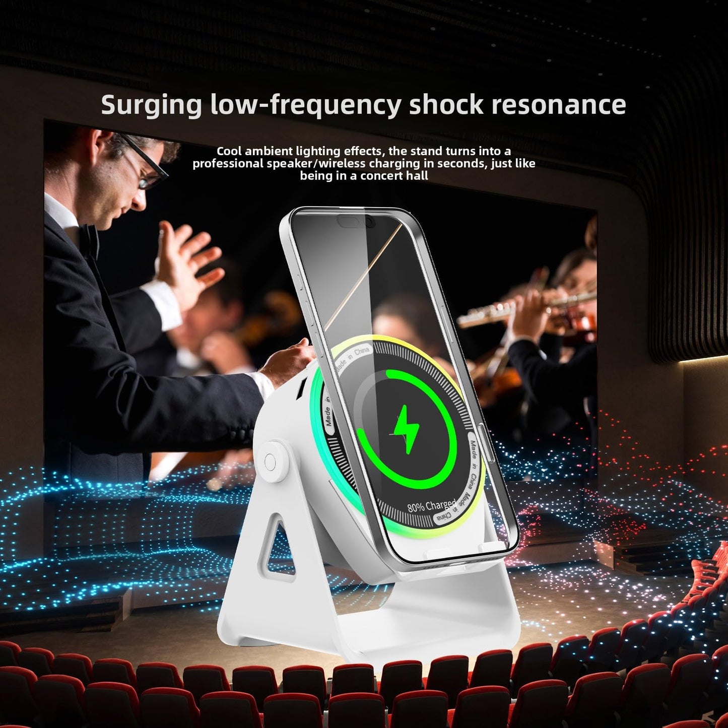 Trail Tail Wireless Induction Speaker,Upgraded Wireless Charging,no Need Bluetooth Phone Holder,RGB LED Light,360° Rotation,Dog Paw Cable Protector,HD