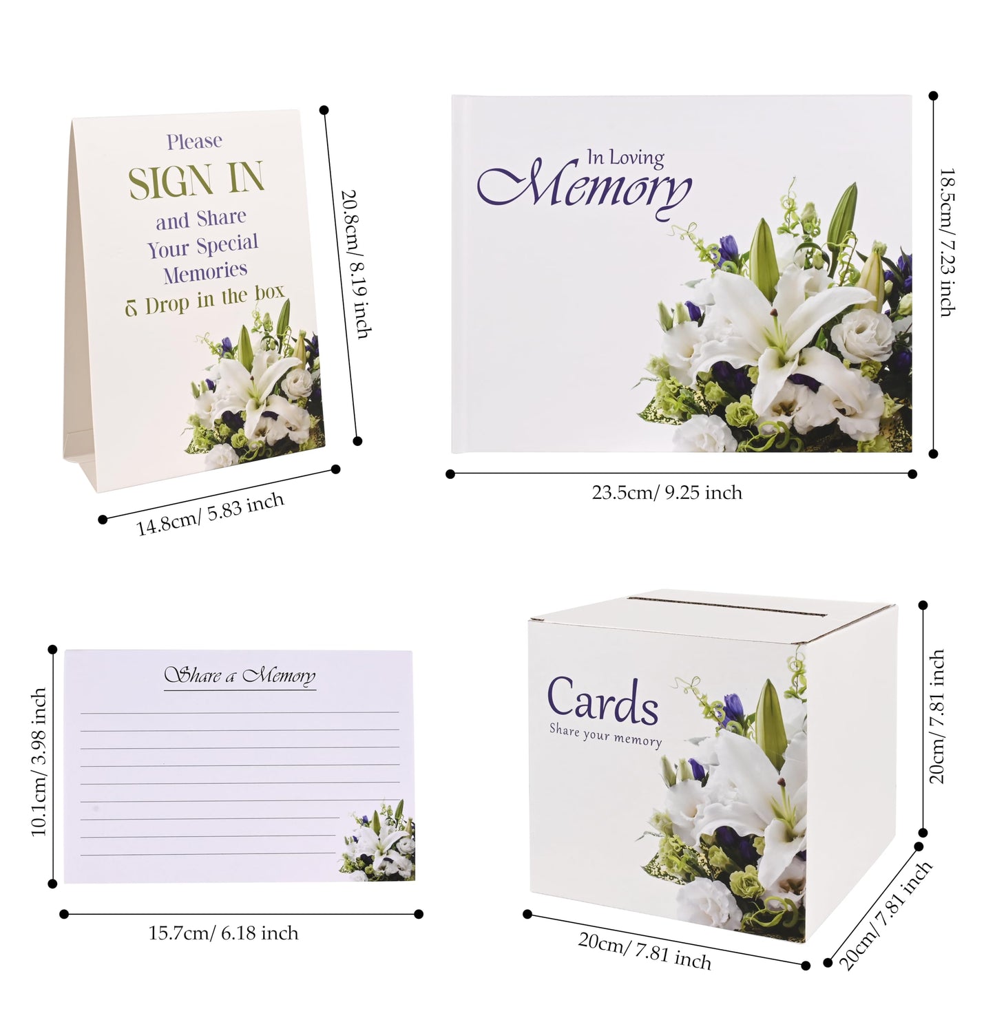 Customoffi Funeral Guest Book Set for Memorial Service - Complete Celebration of Life Guest Book Set with Memory Cards, Pen & Keepsake Box for Funeral
