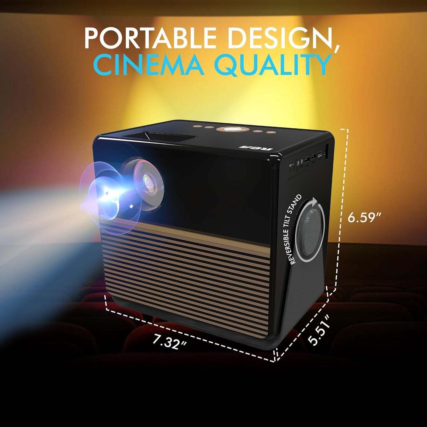 RCA 1080P Smart Streaming Mini Projector intended for Roku Express Streaming Device (included), 250 ANSI Lumens, HDMI, Wi-Fi & Bluetooth, Projects 36