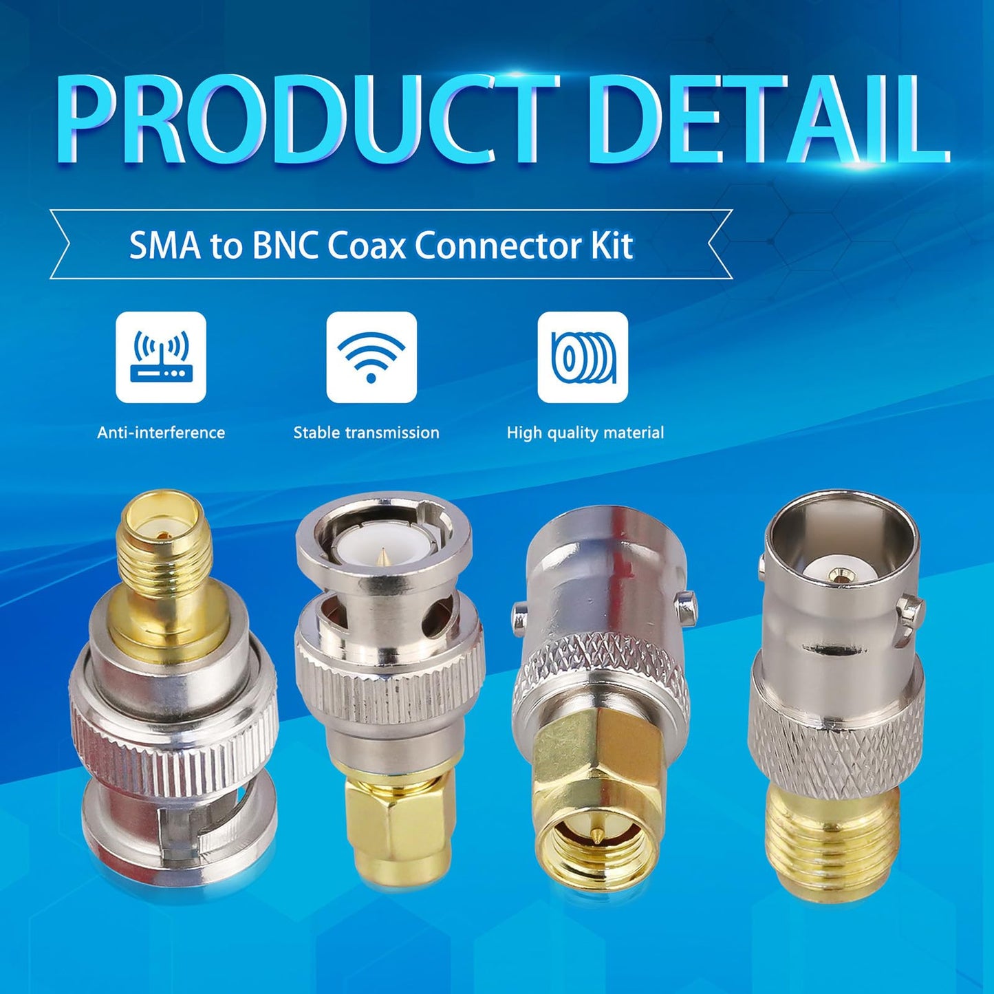 TUOLNK 4PCS SMA to BNC Antenna Coax Adapter Connector, SMA Male Female to BNC Male Female Coaxial Adapters for SDR, HAM Radio, Scanner, Walkie Talkie