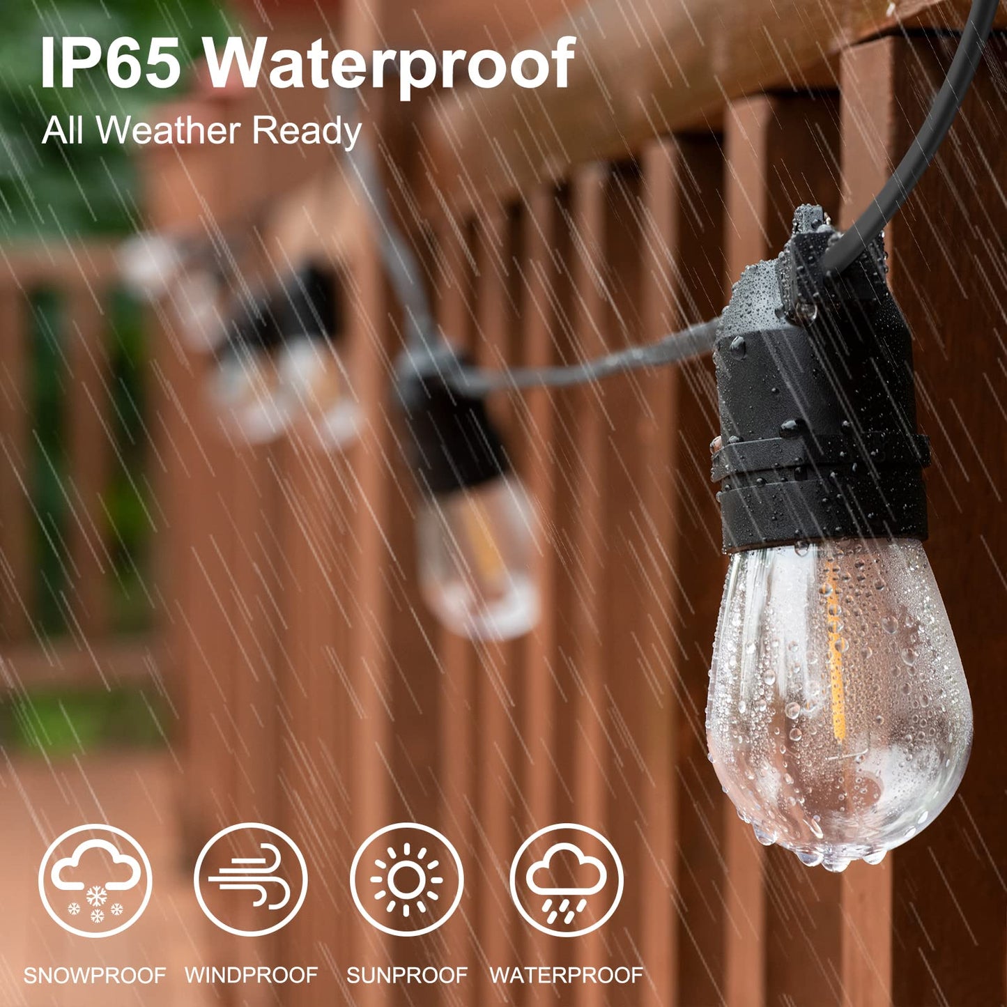 alitade S14 LED Outdoor String Lights, Shatterproof IP65 27Ft (Maximum 918Ft) for Patio Lightings Outdoor Waterproof, Outside Lights for Outdoor