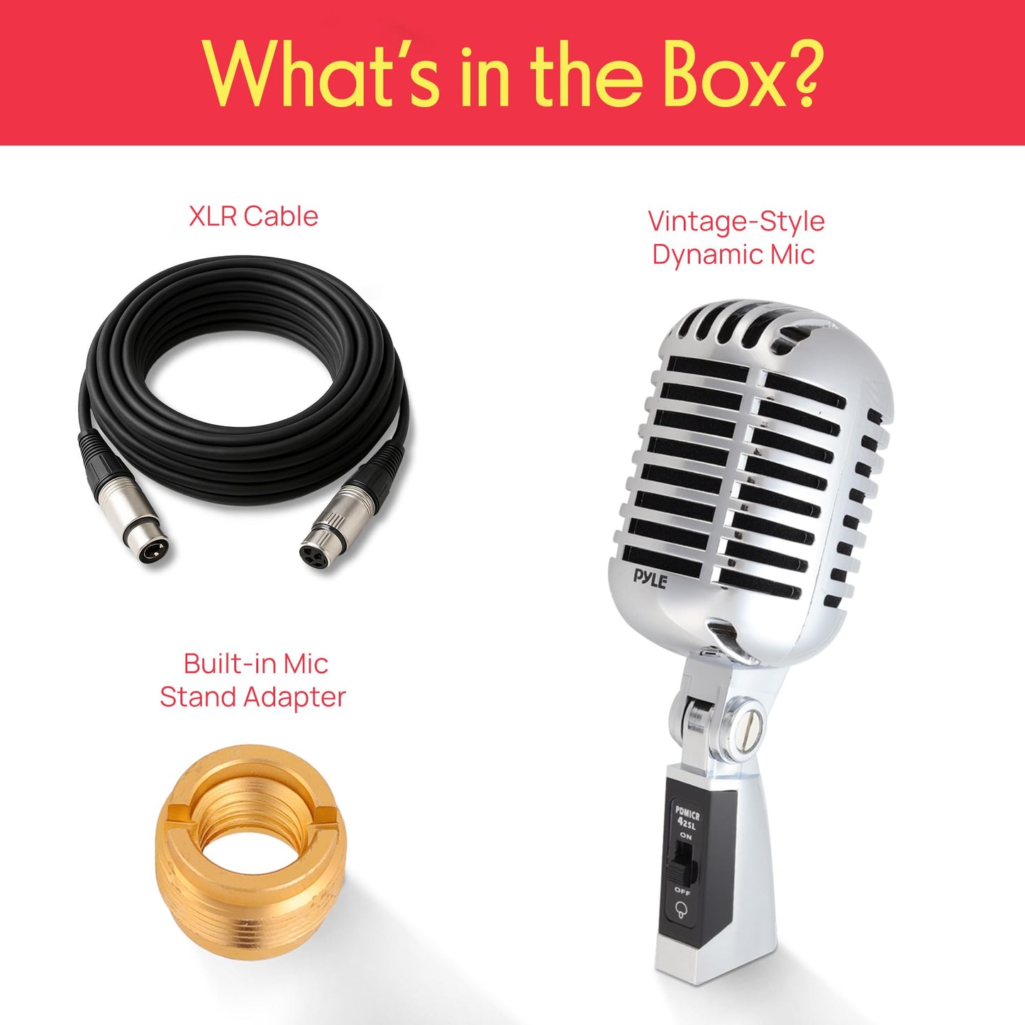 Pyle Classic Retro Dynamic Vocal Microphone - Old Vintage Style Unidirectional Cardioid Mic with XLR Cable - Universal Stand Compatible - Live