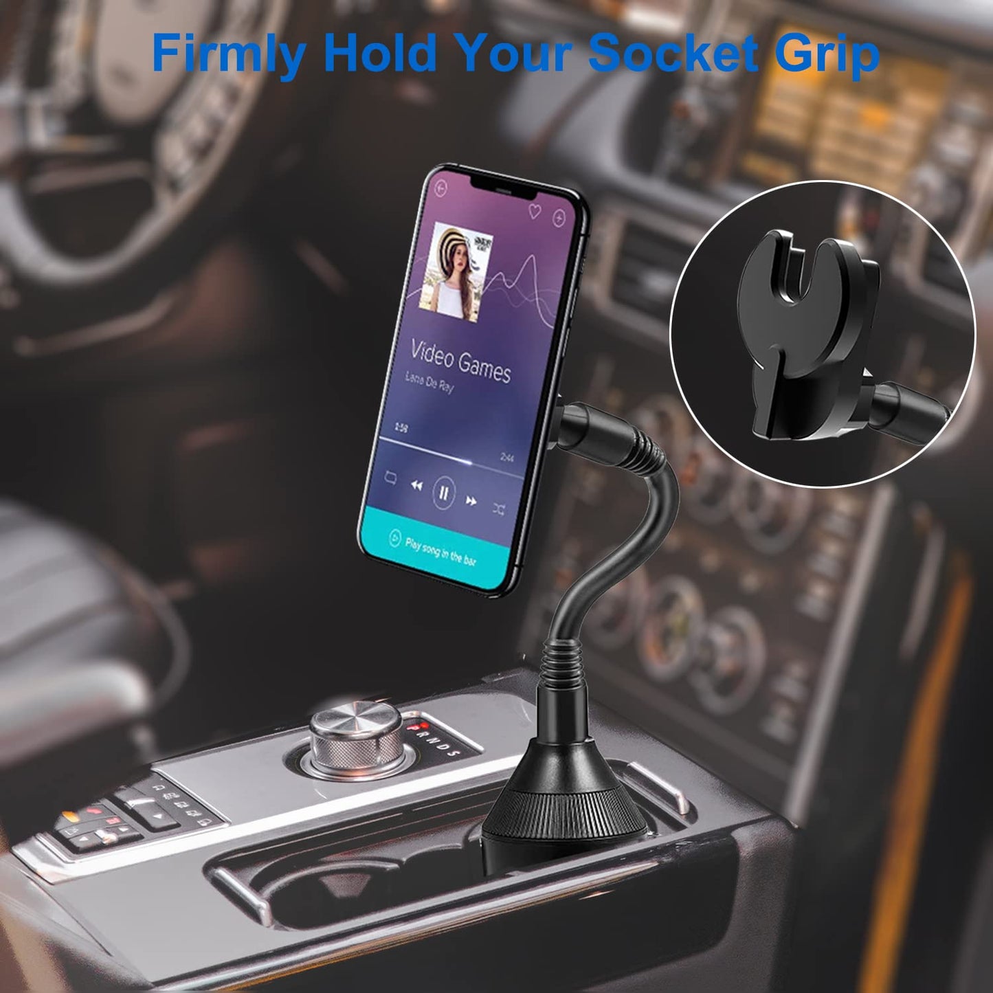 JCWINY Car Phone Holder for Pop Socket, Car Cup Holder Phone Holder Compatible with Popsocket Mount for Car, Flexible Gooseneck Car Mount for Pop