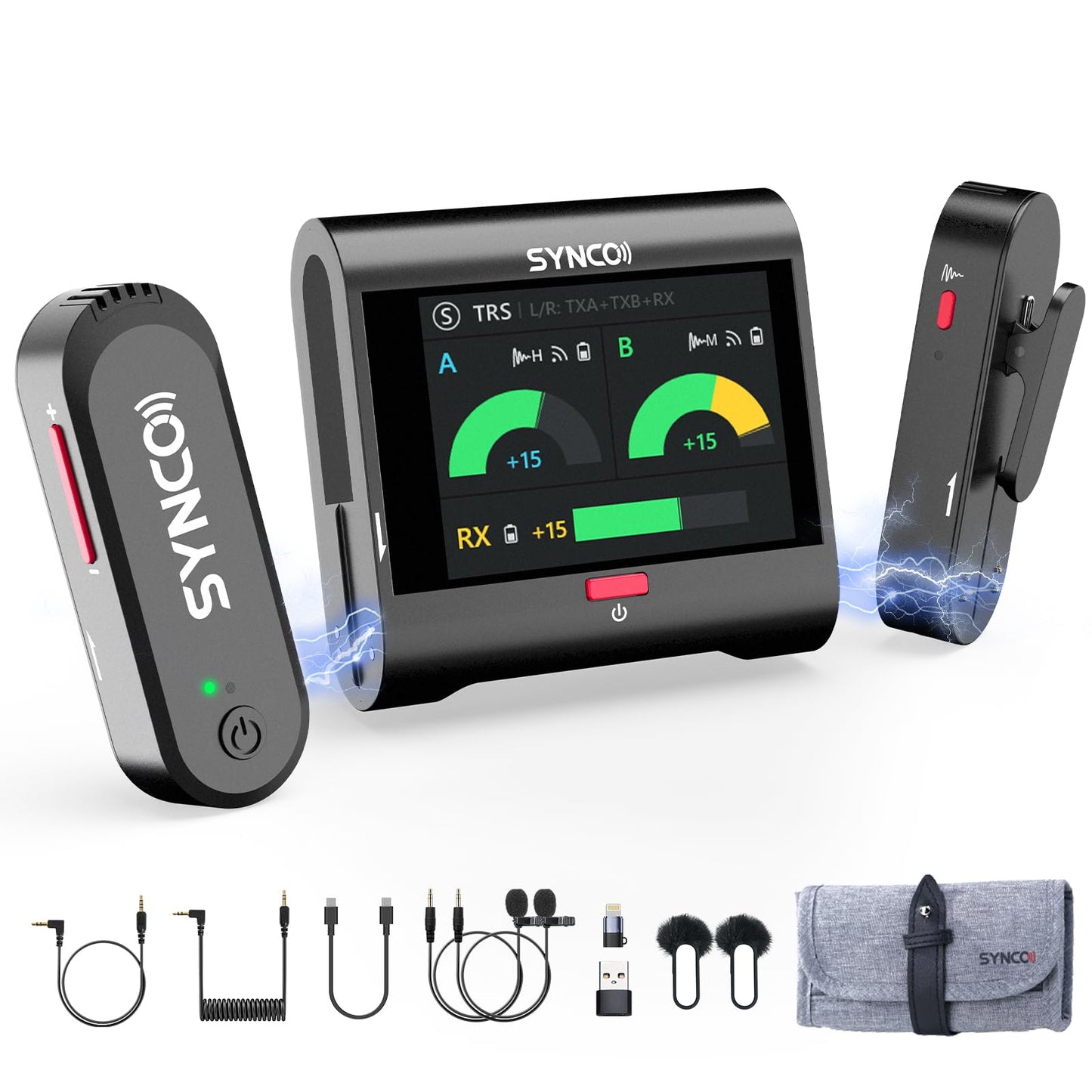 SYNCO Wireless Microphone with Touch Screen, G3 PRO 2.4G Dual Lavalier Mic 820FT 10H Battery Charging for DSLR Smartphone Laptop with Noise Reduction