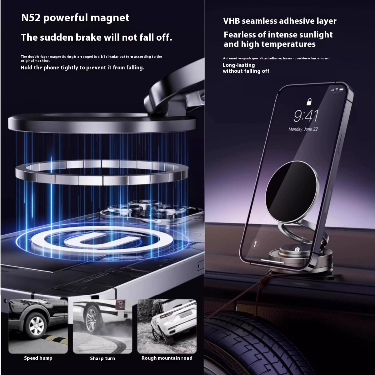anbaole Upgrade Your car with a Vacuum Magnetic Phone Holder in 2026, Suitable for iPhone/Android/Mobile Universal 360 ° Adjustable Folding Magsafe