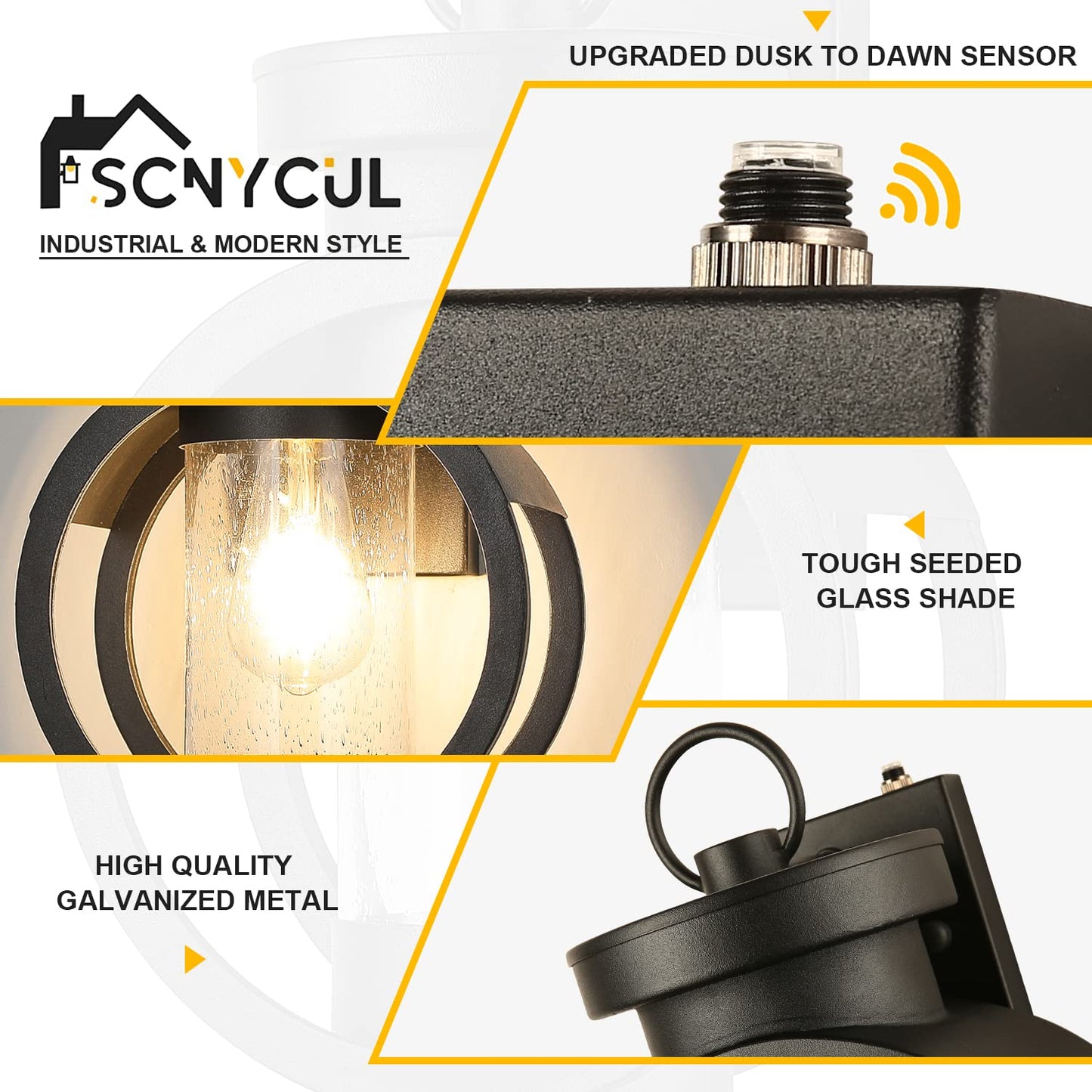 Dusk to Dawn Sensor Industrial Outdoor Wall Sconce Modern Exterior Wall Mounted Light Fixture Waterproof Outdoor Wall Lantern, Matte Black Outside