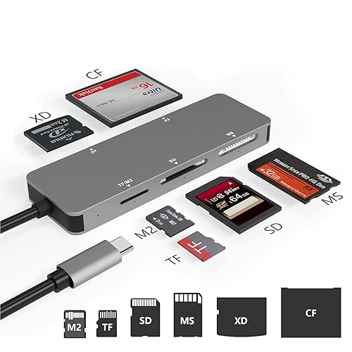 USB C XD Picture Card Reader, Type C (5Gps) High Speed TF/SD/MS/M2/XD/CF 6 in 1 Camera Card Reader, USB C XD Memory Card Reader Supports Olympus