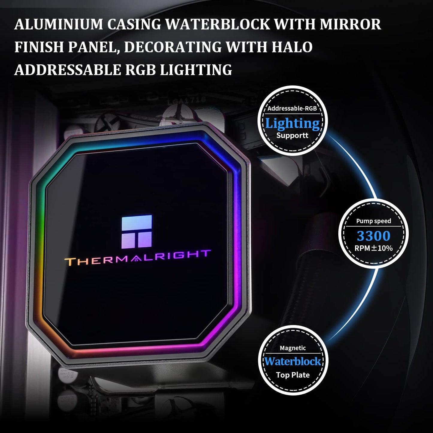 Thermalright Frozen Prism 240 Black AIO Water Cooler,Liquid CPU Cooler, 2×120mm PWM Fans Water Cooling System,1850RPM High Speed,Compatible