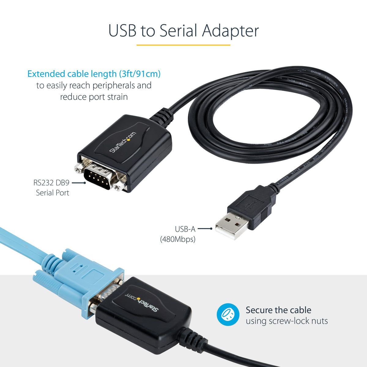 StarTech 3ft USB to Serial Cable, Prolific Chipset, TAA (1P3FPC-USB-SERIAL)