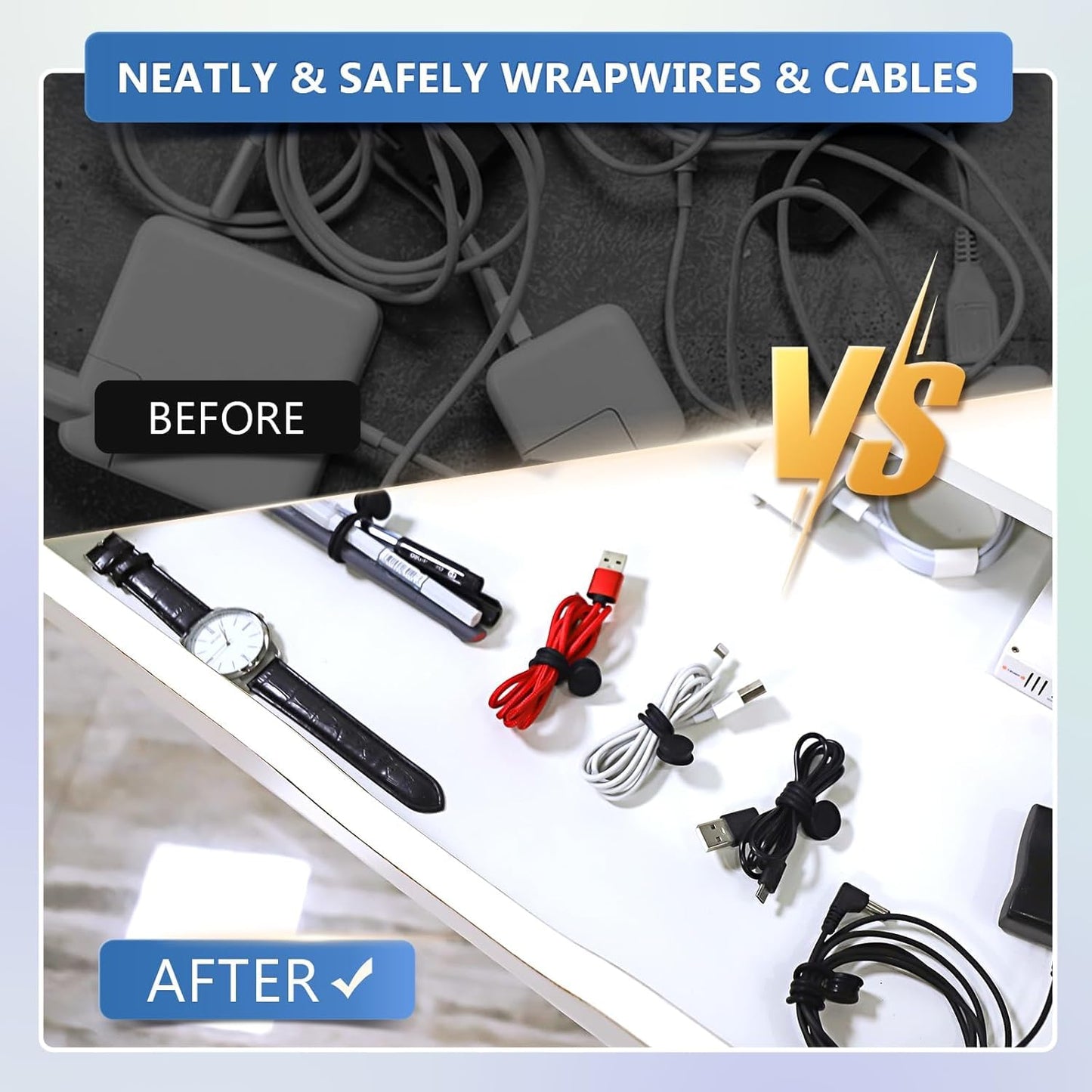 Magnetic Cord Organizer, Silicone Cable Ties Reusable, FGSAEOR Twist Ties Cable Management for Bundling and Organizing Holding Stuff, Fridge Magnets