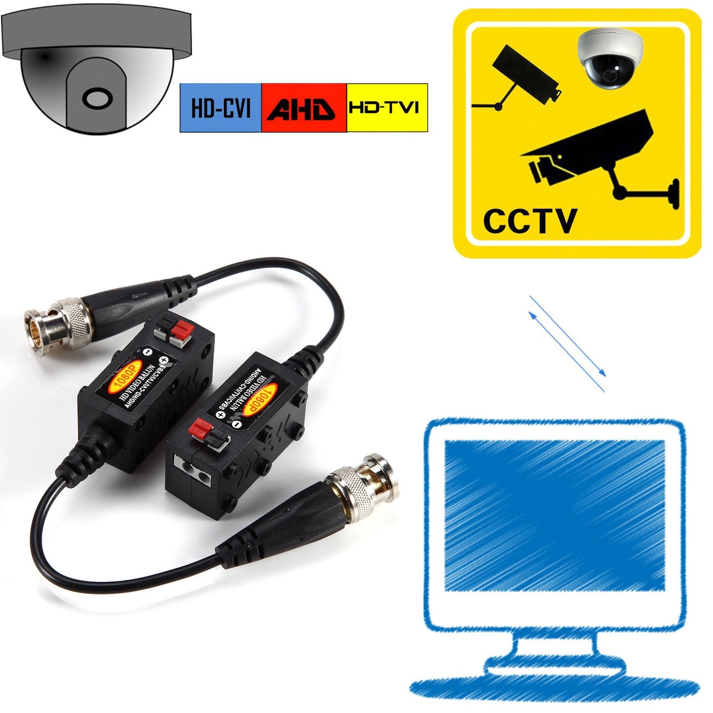 VIMVIP 1080P AHD/HD-CVI/TVI/CVBS Passive HD Video Balun Transmitter 4 Pairs (UTP Up to 350M-600M)