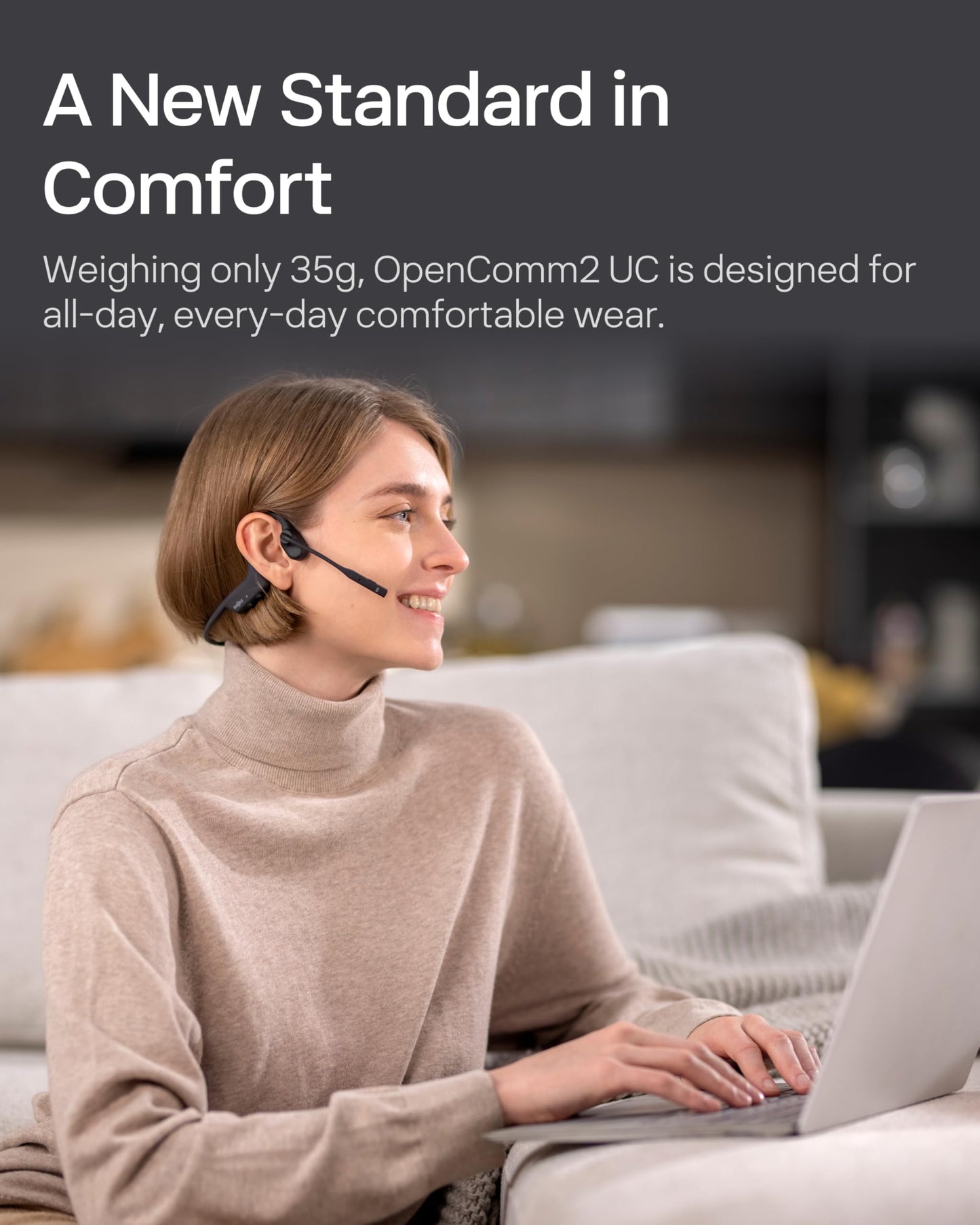 SHOKZ OpenComm2 UC 2025 Upgrade-Open-Ear Wireless Computer Headset with Boom Mic, Bone Conduction Bluetooth Stereo Headphones (Renewed)