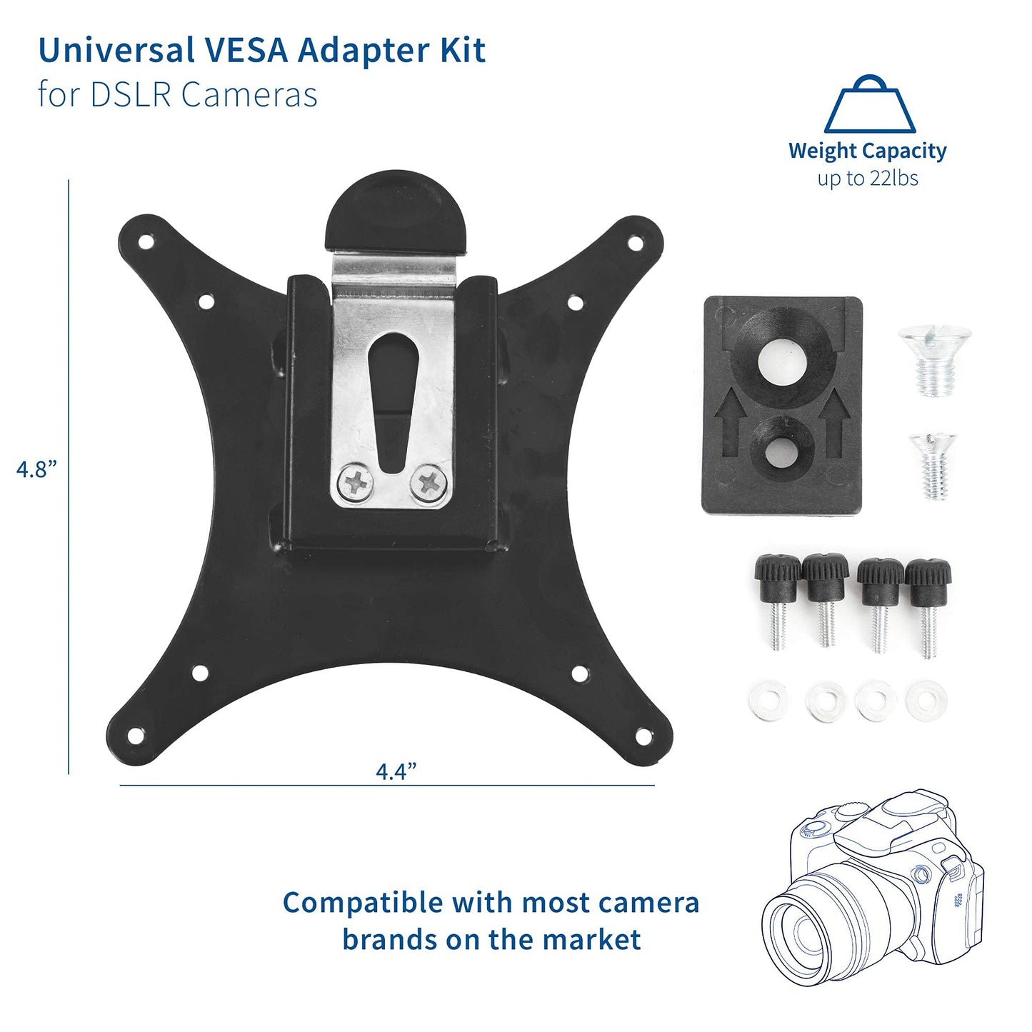 VIVO Universal VESA Adapter Bracket Kit for Cameras, Photo or Video Shooting, 1/4 inch Mount, Attach to Monitor Stand or Tripod, Overhead Portrait or
