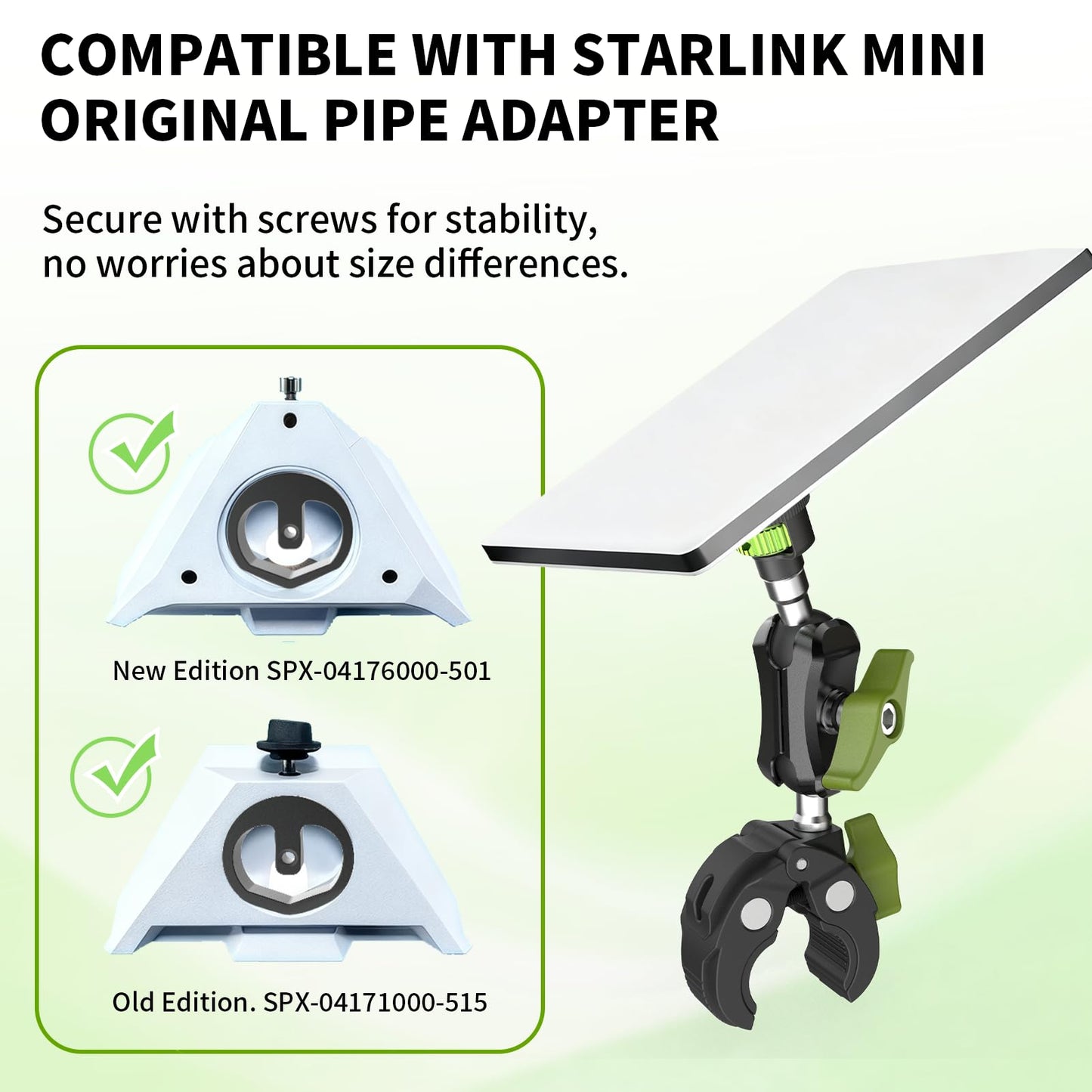 Starlink Mini Mount,Adjustable Clamp Mount with 1/4" Tripod Adapter Compatible 2024 & 2025 Starlink Mini Pipe Adapter,Wind & Vibration Proof for RV