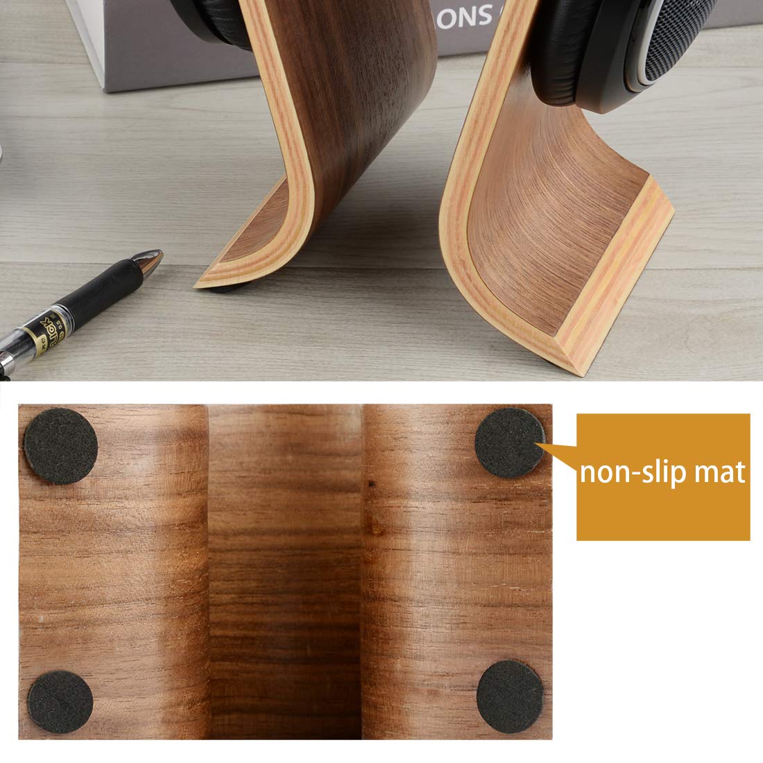 Linkidea Wooden Omega Headphones Stand/Wooden Headphone Hanger/Wood Headset Holder/Omega Earphone Desk Display Hanger - Wooden Headsets Walnut Finish