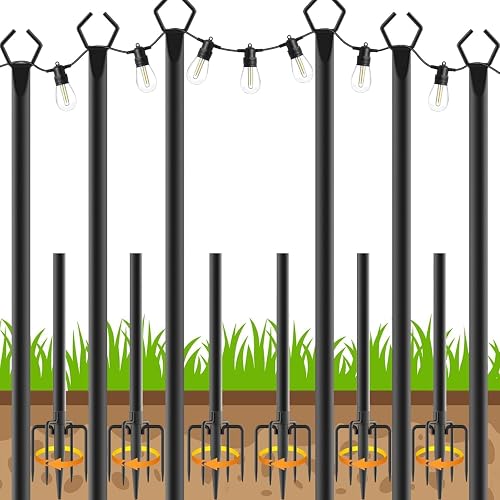 AHRLHR 6 Pack String Light Poles, Outdoor String Light Pole 10 ft Forked Metal Light Pole with Adjustable Outdoor Light Stand, Deck, Backyard, Garden