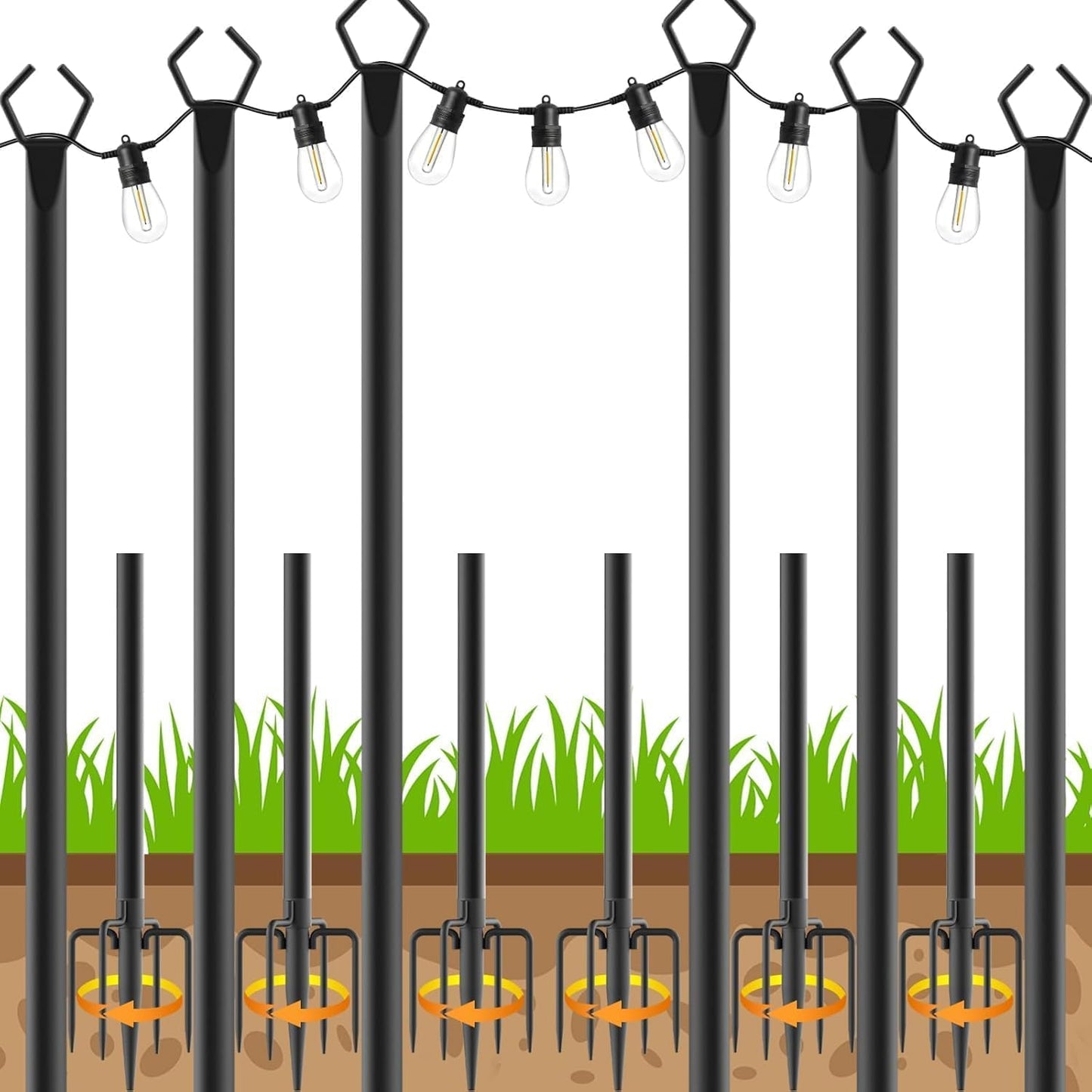 AHRLHR 6 Pack String Light Poles, Outdoor String Light Pole 10 ft Forked Metal Light Pole with Adjustable Outdoor Light Stand, Deck, Backyard, Garden