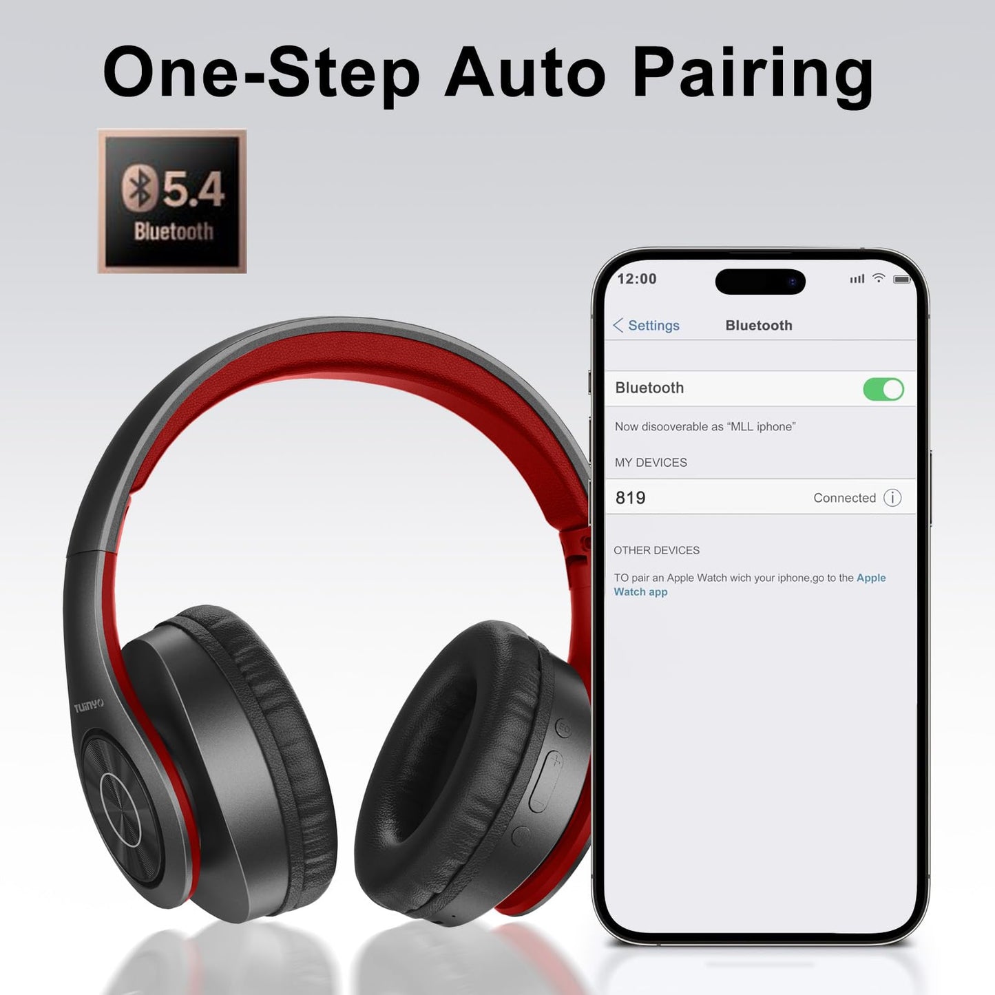TUINYO Bluetooth Headphones, Over Ear Stereo Wireless Headset 40H Playtime with Deep Bass,Soft Memory-Protein Earmuffs,Built-in Mic Wired Mode PC/Cell