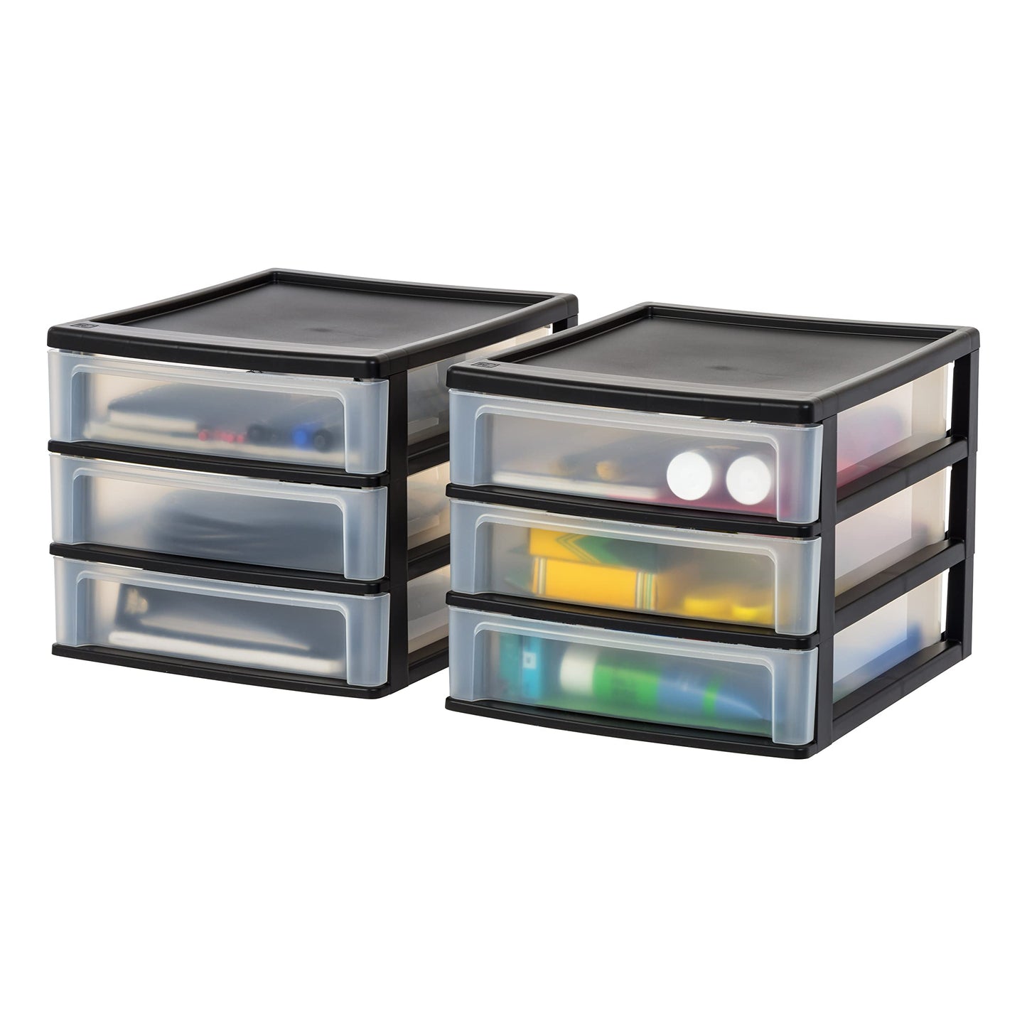 IRIS USA 2-Pack, 3-Drawer Medium Plastic Stacking Desktop Organizer, Black