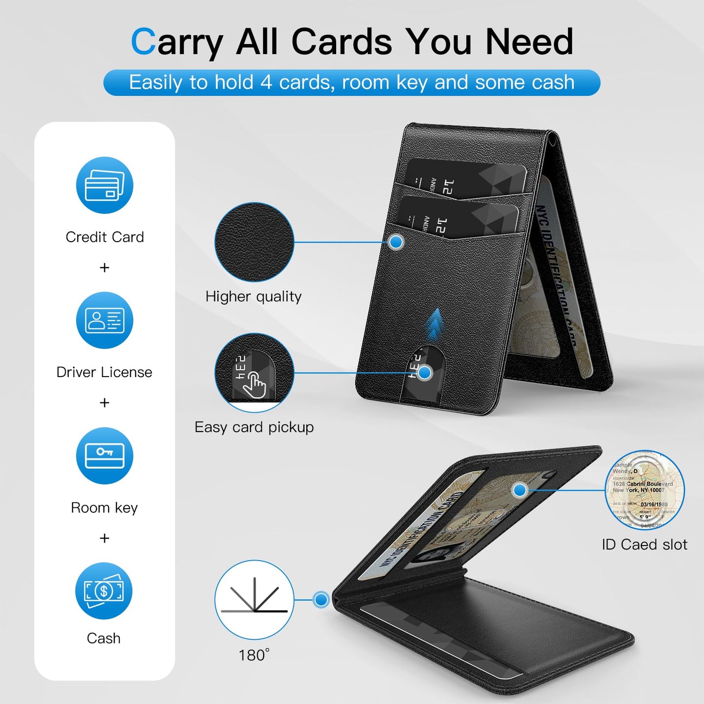 Anpdasi Magnetic Phone Wallet Strong Magnetic Wallet for iPhone 15/14/13/12 Series for Magsafe with Adjustable Stand, 4 Card Holder, RFID Blocking