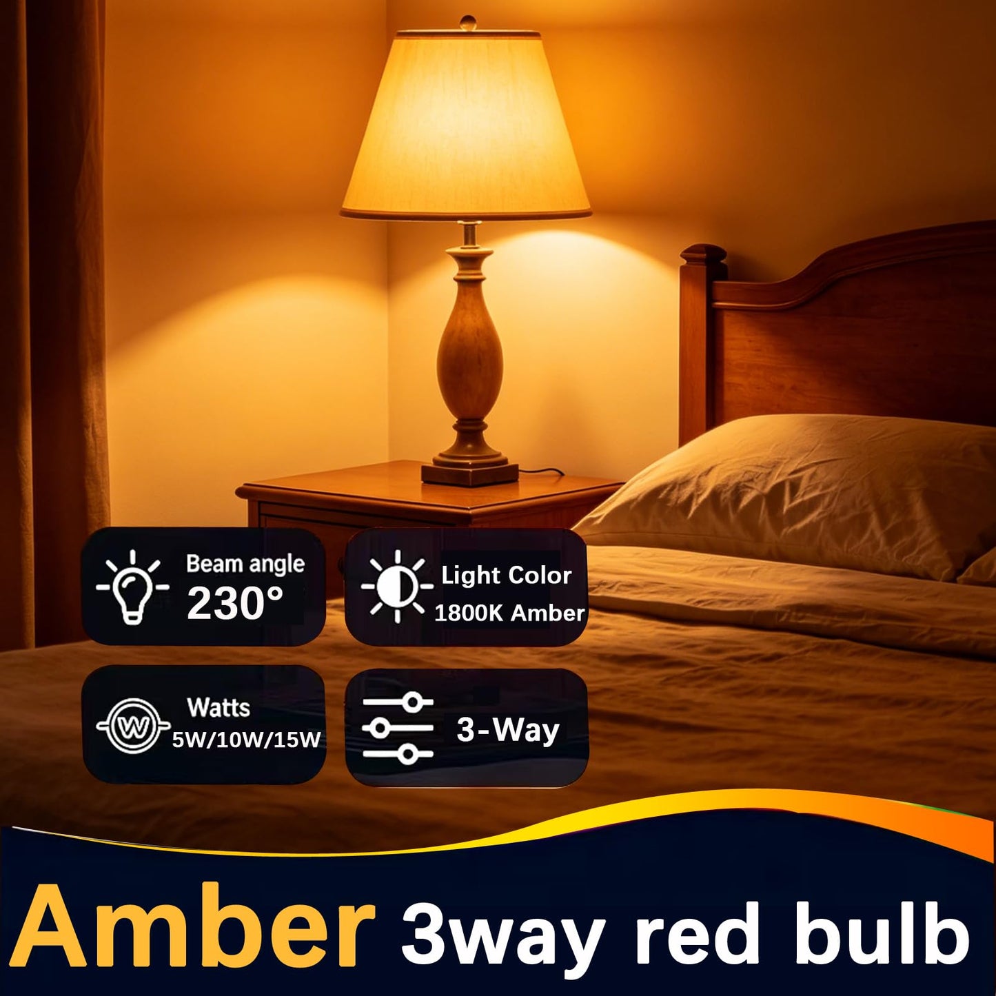 Ajuns 3Way Light Bulb Amber 40/100/150W Equivalent 1800k Light Bulbs