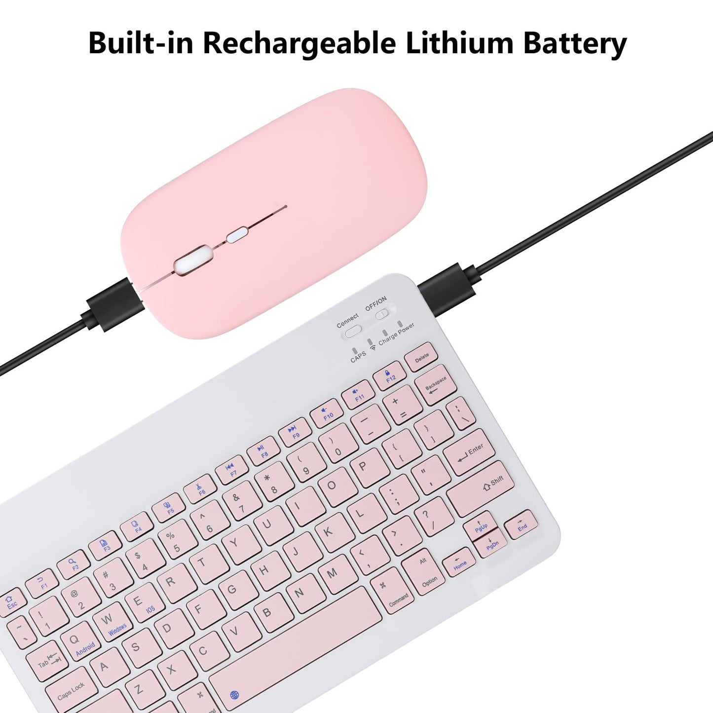 Rechargeable Bluetooth Keyboard and Mouse Combo for iPad, Ultra-Slim Portable Wireless Mouse Keyboard for iPad Pro Air Mini iPhone Samsung Tablet Cell