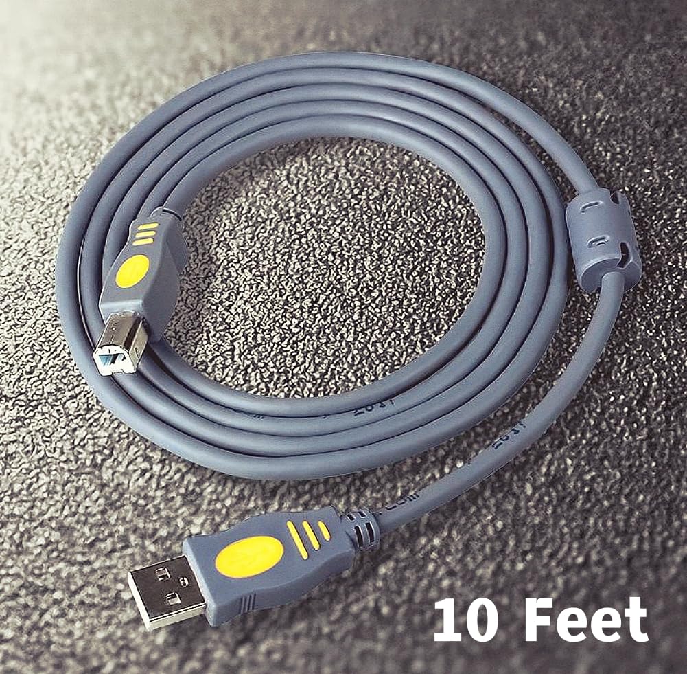 Qjin USB Printer Cable for HP DeskJet 4155e, 2755e, Smart Tank 5000 & Brother MFCJ1360DW, Canon PIXMA, Epson, Samsung, Lexmark - 10 Feet