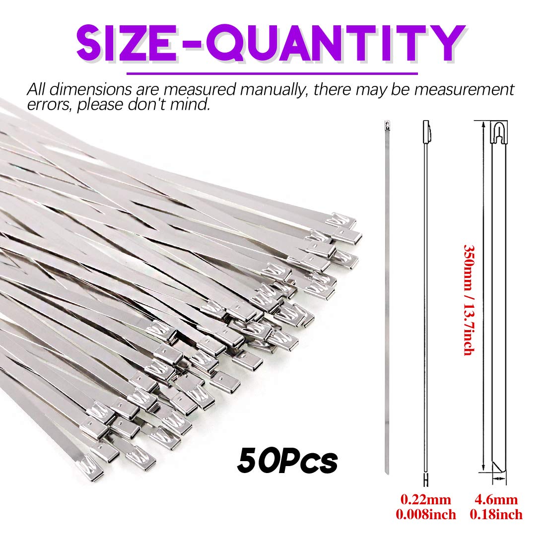 Swpeet 50Pcs 14 Inch Stainless Steel Exhaust Strap Wrap Coated Locking Cable Zip Ties Perfect for Automotive Parts, Home Repair, Computer Repair