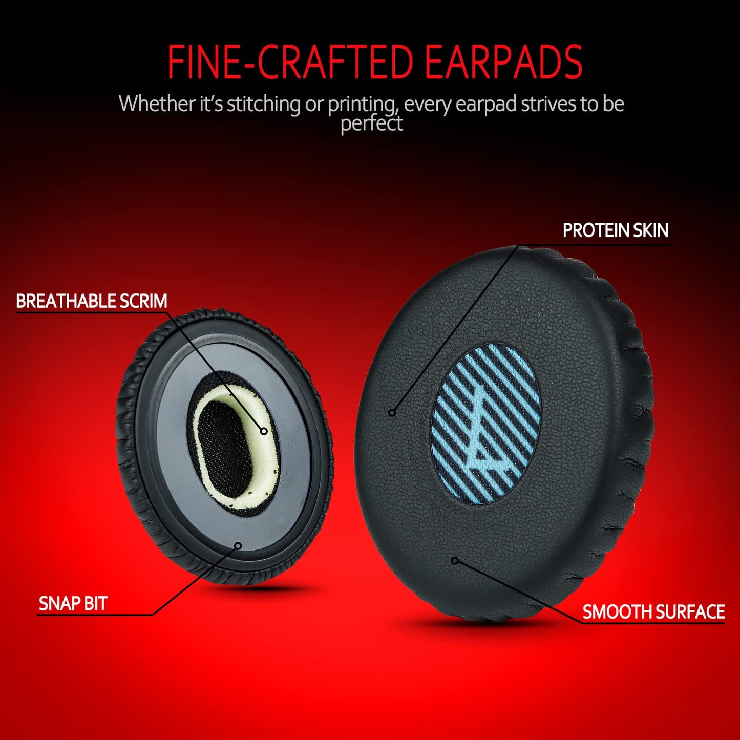 Krone Kalpasmos Bose OE2 Replacement Ear Pads - Soft Leather & Memory Foam, Fits Bose Over-Ear 2 (OE2, OE2i) - Blue Scrim, Black