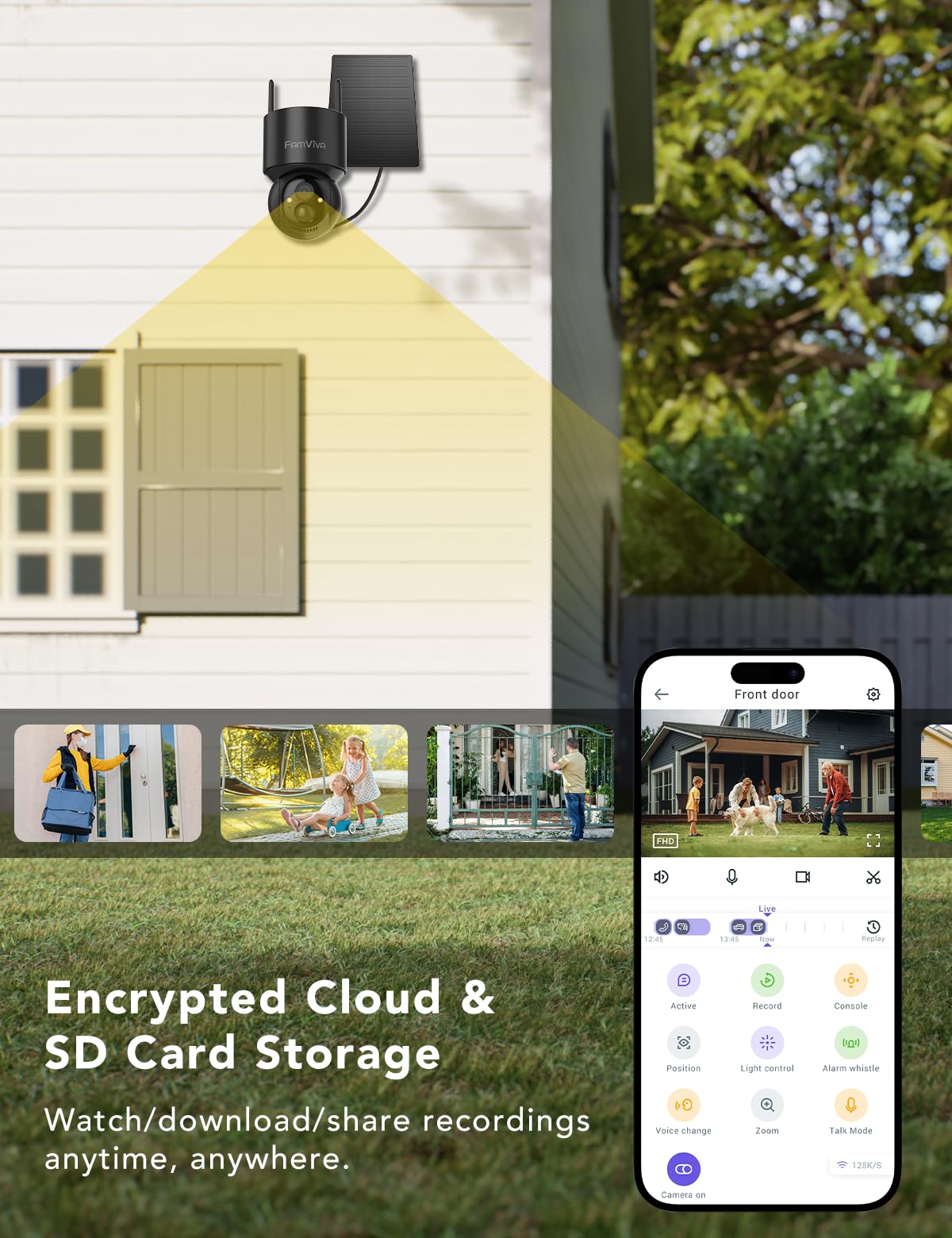 2K Solar Security Cameras Wireless Outdoor, 360°PTZ Battery Powered Cameras for Home Security, 2.4G WiFi Outdoor Camera with Color Night Vision, IP66