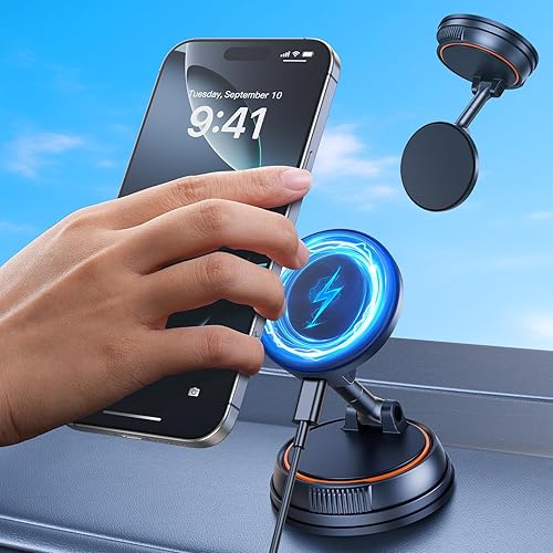 DICMKY Magnetic Wireless Car Mount Charger Fast Charging, 360°Rotating Dashboard/Windshield Vacuum Suction Cup Phone Holders for Your Car, Car