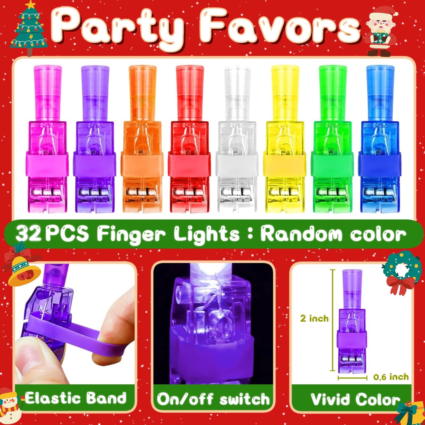 tmlfep 32Pcs Christmas Finger Lights Party Supplies Glow in the Dark Party Gift Christmas Bulk for Stocking Stuffers Xmas Stocking Stuffers Classroom