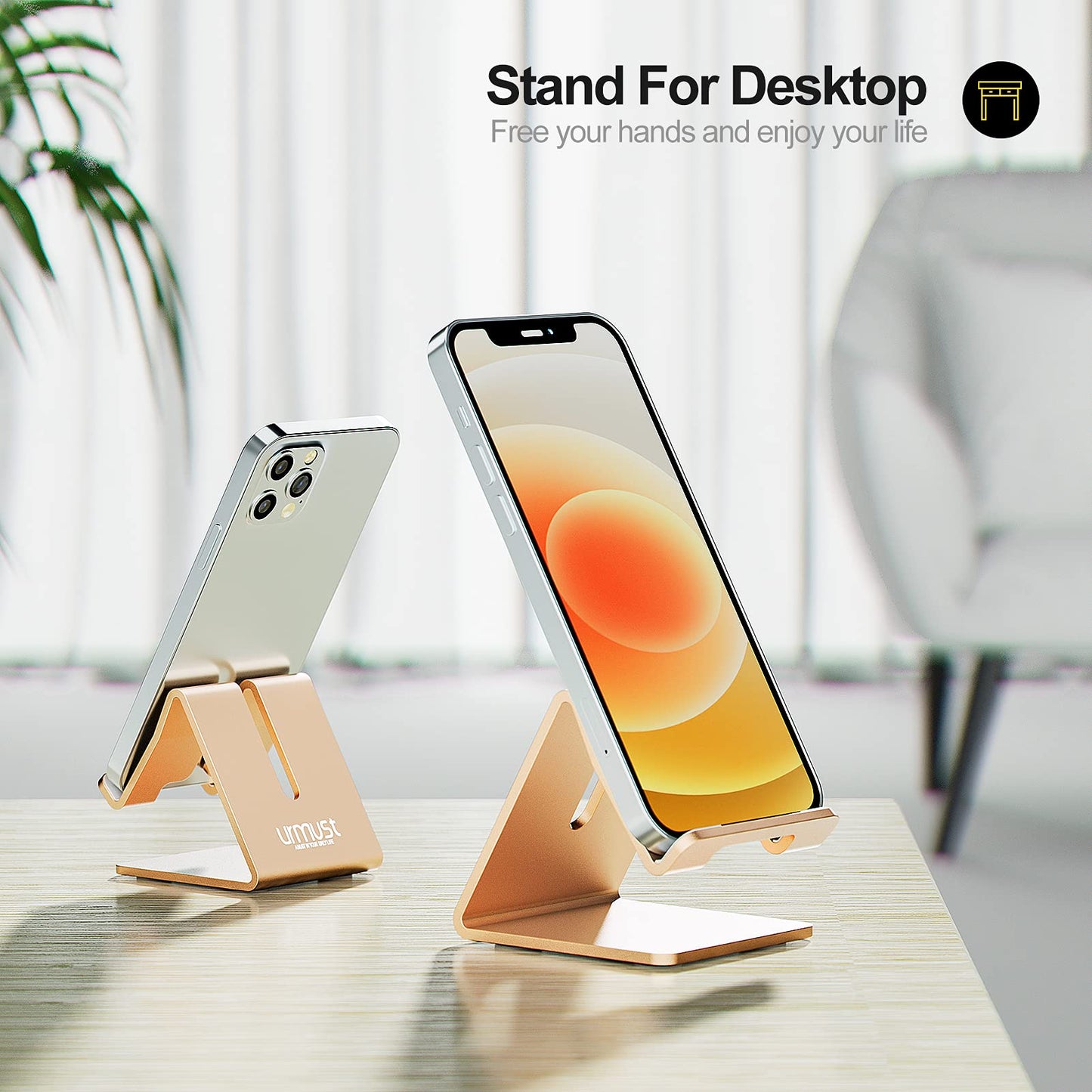 Urmust Desk Cell Phone Stand Holder Aluminum Phone Dock Cradle for iPhone 14 13 12 11 Pro Xs Max Xr X 8 7 6 6s Plus 5 5s 5c, Office Decor Office