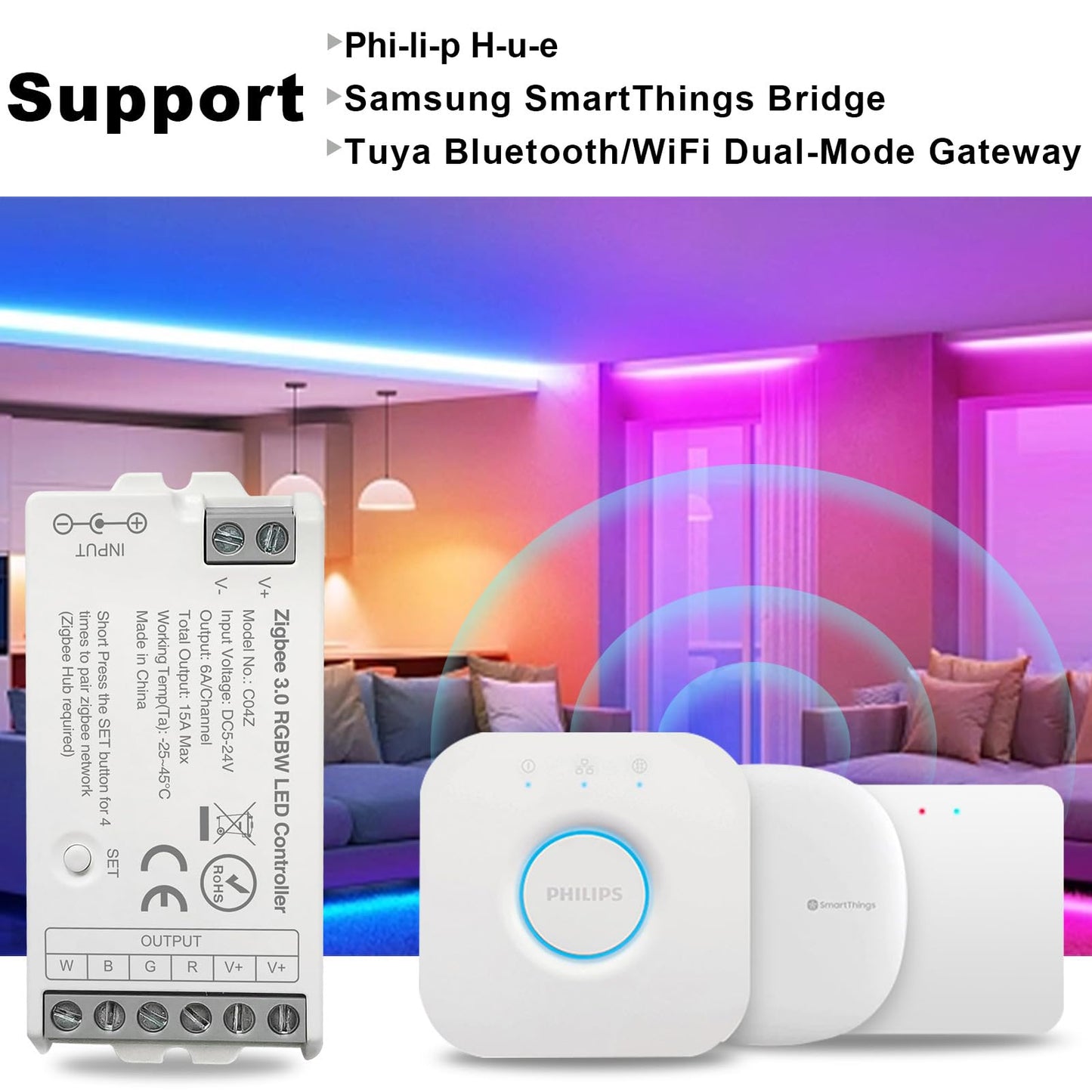 TUNICHX ZigBee 3.0 LED Controller C04Z RGBW LED Strip Bulb Dimmer Compatible with Echo Plus Home-kit Zigbee Hub Bridge Required DC5-24V for LED Strip