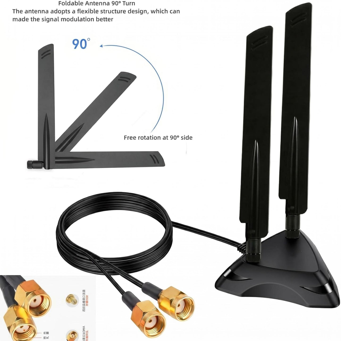 Dual Band 2.4GHz 5GHz 5.8Ghz RP-SMA Gaming WiFi 6E 802.11ac/ax Wireless Antenna with Magnetic Base for Intel AX201 AX200 PCIe NGFF USB Card PC Desktop