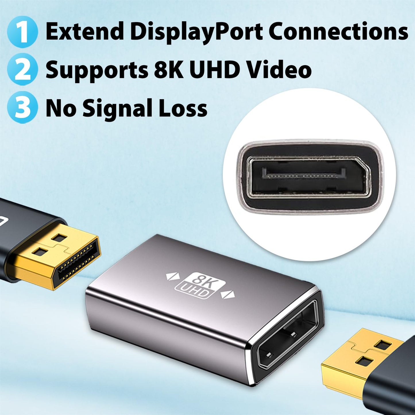 Cyberguys 2-Pack 1.4 DisplayPort Coupler, 8K@60Hz DP Female to Female Extension Adapter Connector Display Port Extender, HDR10, 32Gbps High-Speed