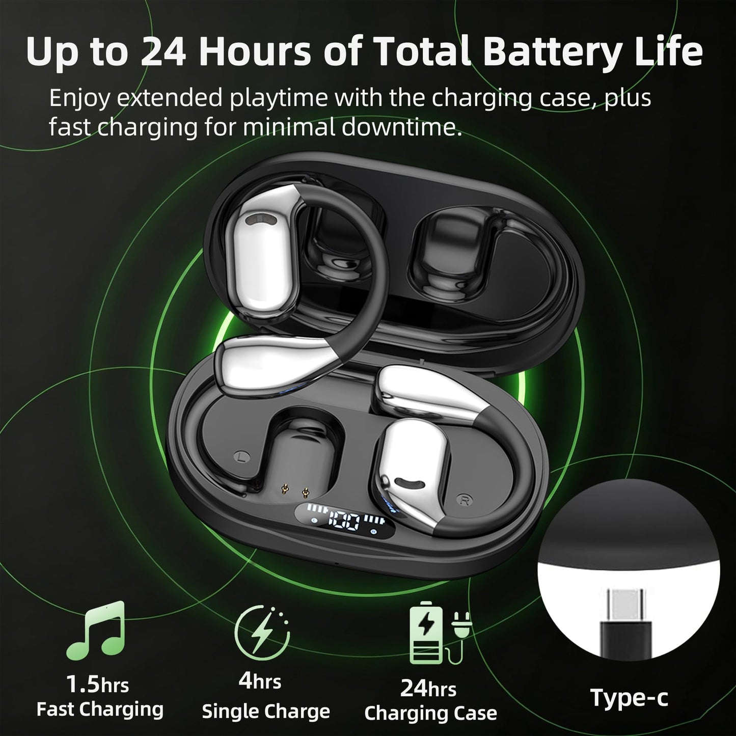Wireless Earbuds for Samsung 24H Long Playtime Bluetooth 6.0 Earbuds with Earhooks, Deep Bass Stereo Sport Wireless Headphones, ENC Noise Cancelling