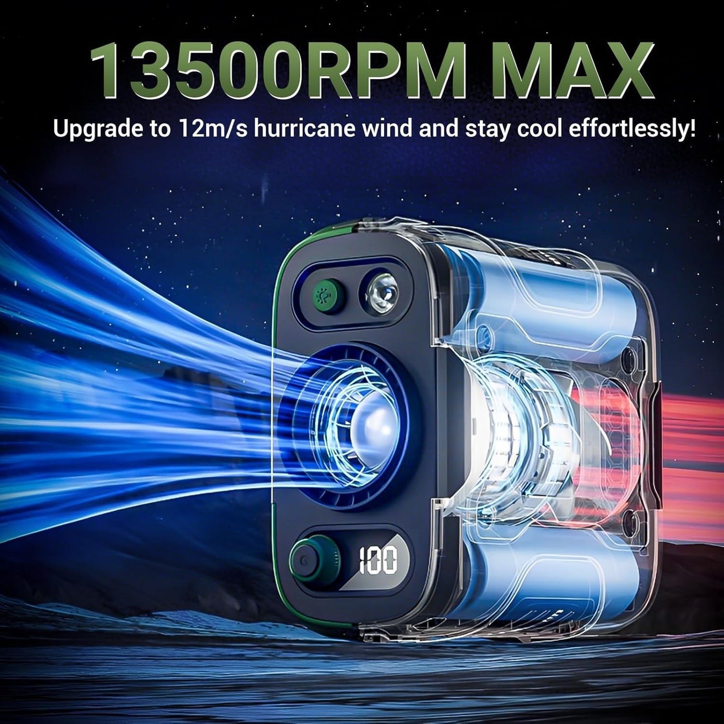 bamOYObu Portable Waist Clip Fan, Wearable Belt Personal Fan with 100 Levels Speeds, 13500 RPM Strong Airflow, AI energy-saving battery 6-24H Cooling
