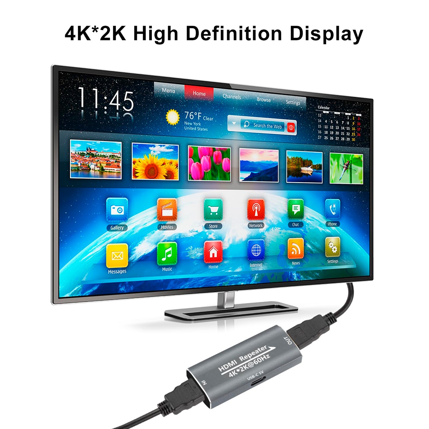 HDMI Booster Repeater 4K@60Hz for 80FT, HDMI Extender Female to Female Amplifier Signal Booster Plug & Play, for Gaming/Home Theater/Video Meeting/TV