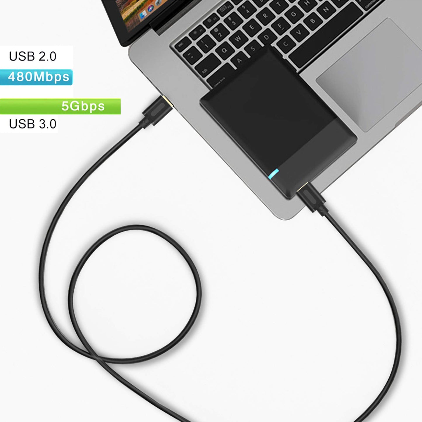 USB 3.0 A to A Male Cable 10Ft, USB Male to Male Cable Double End USB Cord Compatible with Hard Drive Enclosures, DVD Player, Laptop (10FT)