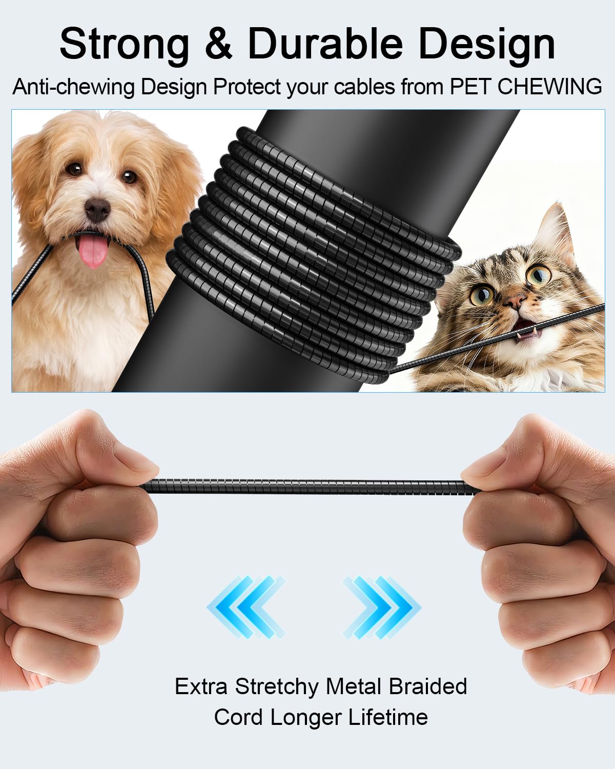 Metal Braided USB-C to USB-C Cable 6.6ft, 60W PD Fast Charging & Data Sync, Tangle-Free Indestructible Charger Cord, Cat & Dog Chew Proof Charger Cord