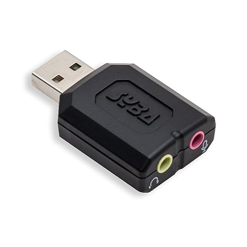 Syba external USB Stereo Sound Adapter for Windows, Mac, Linux Extra Audio Source with 3.5mm Audio Mic Jack C-Media Chipset