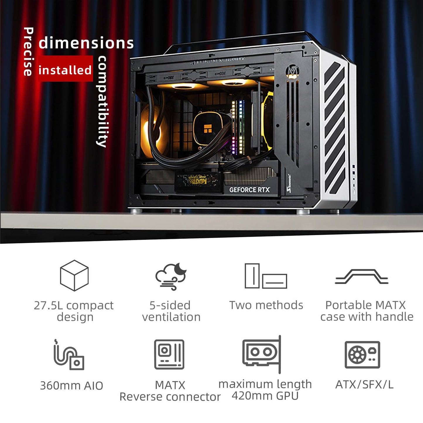 Mechanic master C30pro Side penetrating 360 Water-Cooled Matx/ITX Portable Desktop Computer Aluminum Alloy case (Elegant Black)