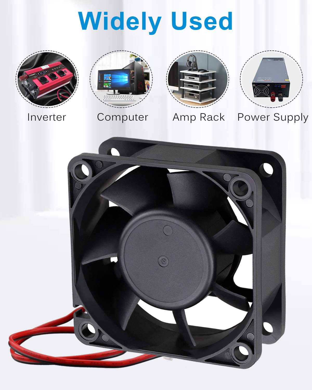 GDSTIME Dc 12V 60mm 6cm 60x60x25mm 2 Wire Brushless Cooling Fan