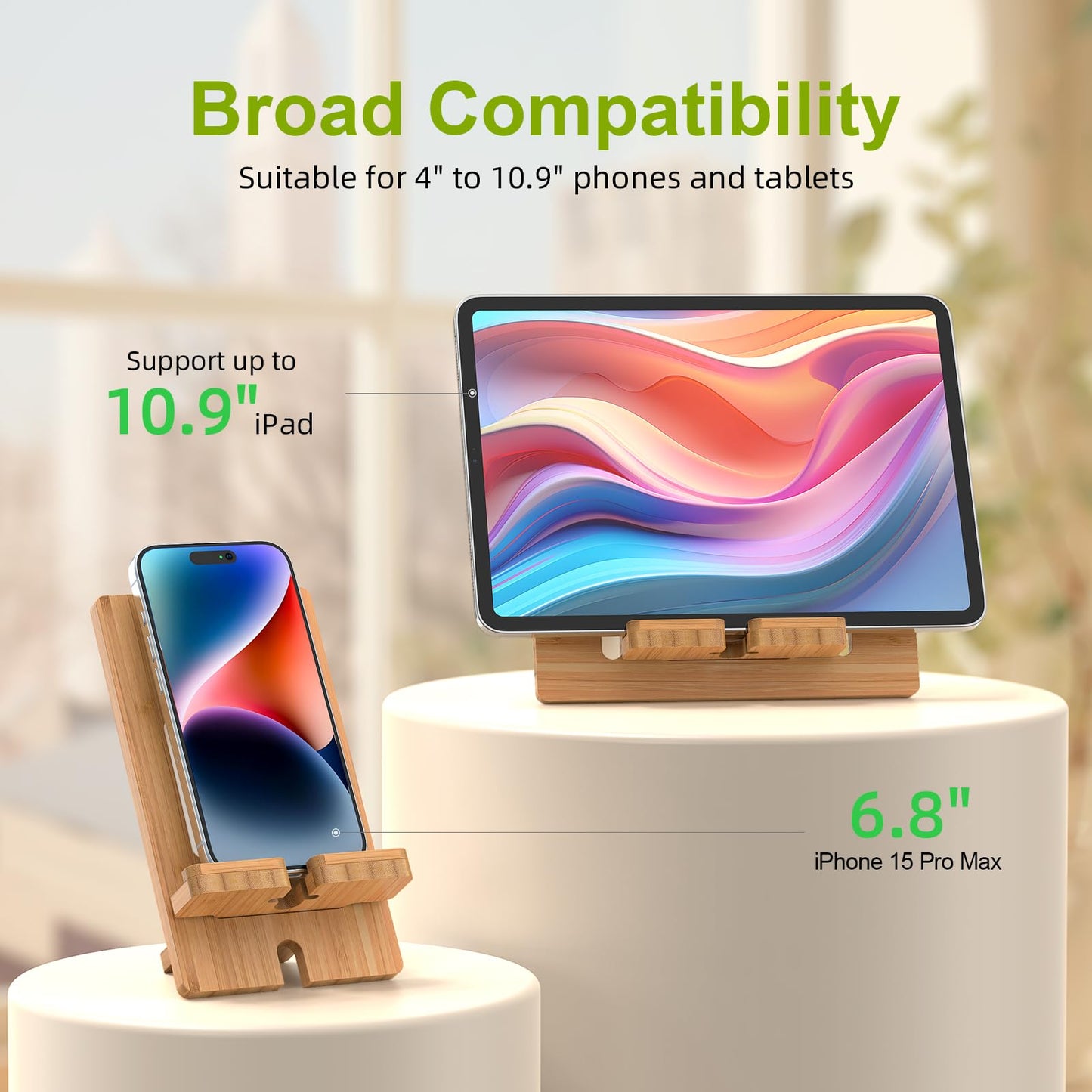 Pezin & Hulin Cell Phone Tablet Stand, Bamboo Wooden Smart Phone Desktop Charging Dock Holder Compatible with Pad, 8 Plus X XS Max XR, All Android