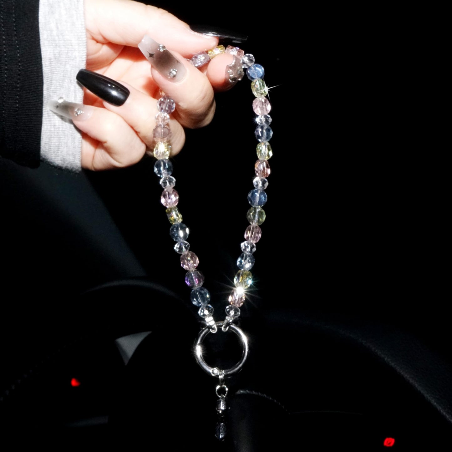 QATYYY Colorful Crystal Beaded Phone Wrist Strap with Tether Tab, Cute Lightweight Phone Bracelet Strap for Women, Sparkling Cellphone Wrist Strap