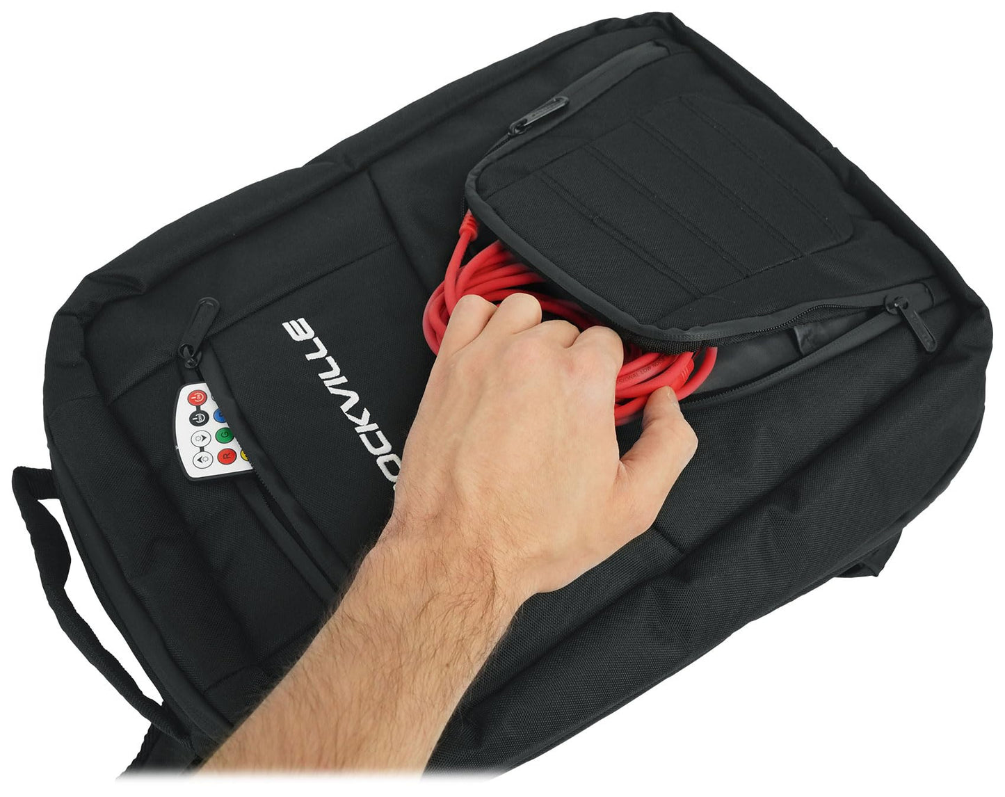 Rockville DJBP24 Rugged DJ Backpack, 11 Compartments, Fits Two 17" Laptops, YKK Zippers, Waterproof Track, Rubber Feet, for DJs, Musicians, and